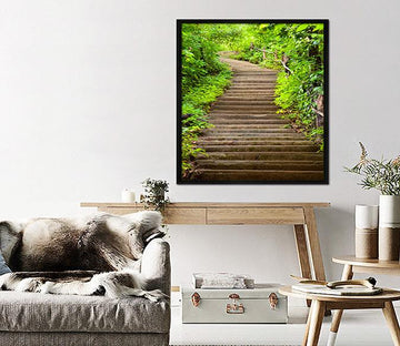 3D Green Stairs 050 Fake Framed Print Painting Wallpaper AJ Creativity Home 