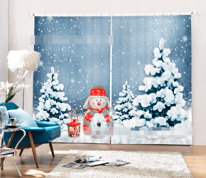 3D Snowing Field Snowman 1377 Curtains Drapes Wallpaper AJ Wallpaper 