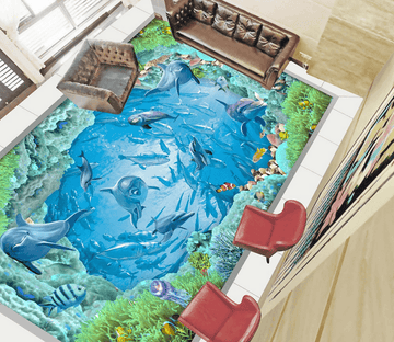 3D Fish School Floor Mural Wallpaper AJ Wallpaper 2 