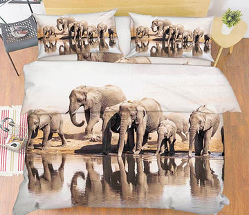 3D Lakeside Elephants 39 Bed Pillowcases Quilt Wallpaper AJ Wallpaper 