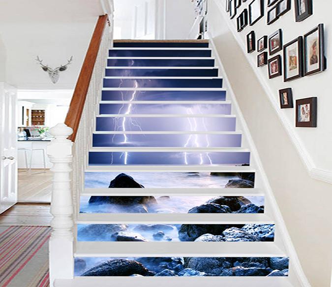 3D Sea Coast Lightning 867 Stair Risers Wallpaper AJ Wallpaper 