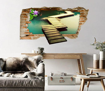 3D Lake Wood Bridge 397 Broken Wall Murals Wallpaper AJ Wallpaper 