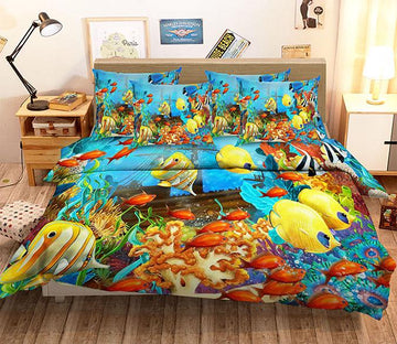 3D Colored Seabed Boat 120 Bed Pillowcases Quilt Wallpaper AJ Wallpaper 