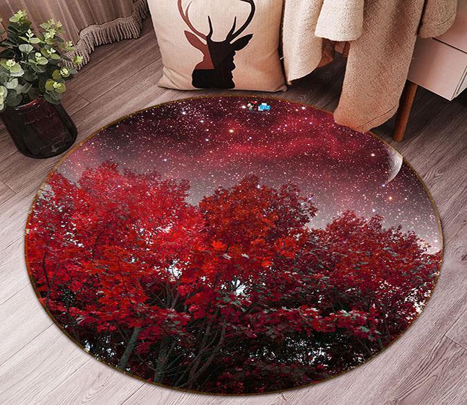 3D Red Forest Starry Sky 129 Round Non Slip Rug Mat Mat AJ Creativity Home 