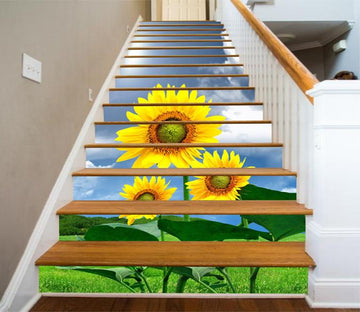 3D Grassland Sunflowers 111 Stair Risers Wallpaper AJ Wallpaper 