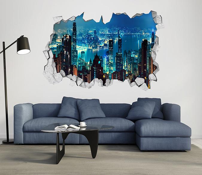 3D Pretty City Night View 120 Broken Wall Murals Wallpaper AJ Wallpaper 