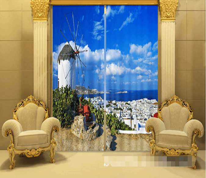3D Santorini Island Scenery 1205 Curtains Drapes Wallpaper AJ Wallpaper 