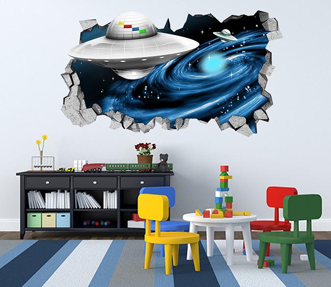 3D Space UFO 106 Broken Wall Murals Wallpaper AJ Wallpaper 