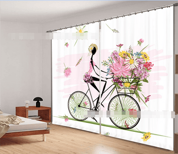 3D Riding Bike Flowers Girl 2179 Curtains Drapes Wallpaper AJ Wallpaper 