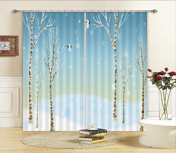 3D Bare Trees Flying Birds Curtains Drapes Wallpaper AJ Wallpaper 
