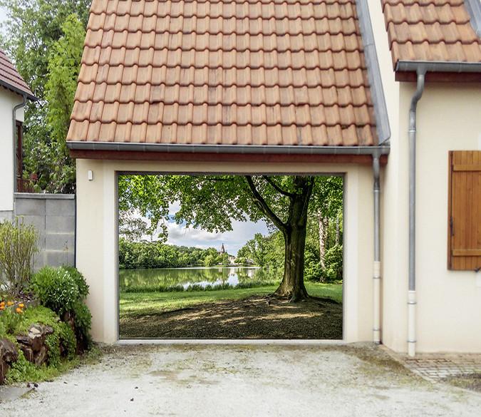 3D Lakeside Church Trees 122 Garage Door Mural Wallpaper AJ Wallpaper 