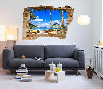 3D Sunny Beach Hammock 348 Broken Wall Murals Wallpaper AJ Wallpaper 