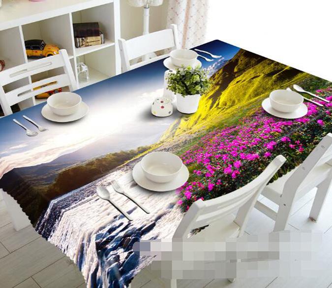3D Mountain River Flowers 1053 Tablecloths Wallpaper AJ Wallpaper 