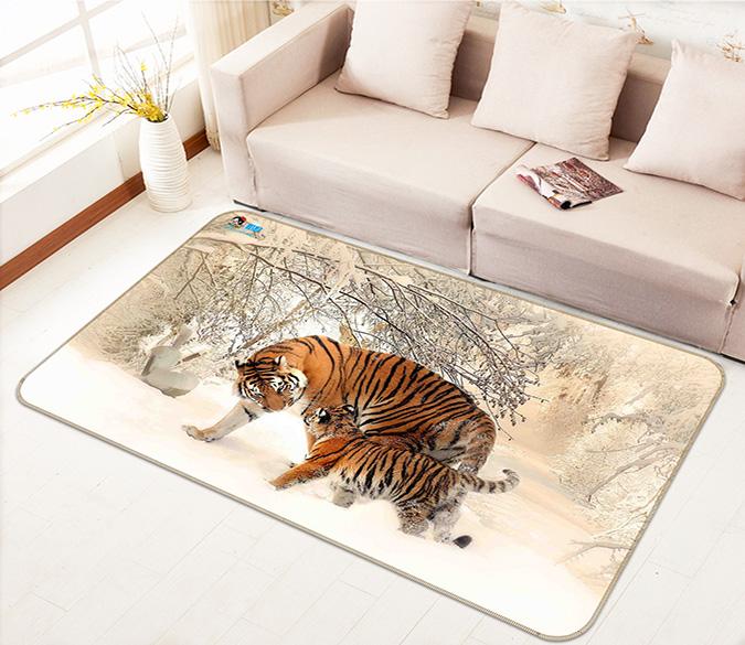 3D Snow Field Lovely Tigers 284 Non Slip Rug Mat Mat AJ Creativity Home 