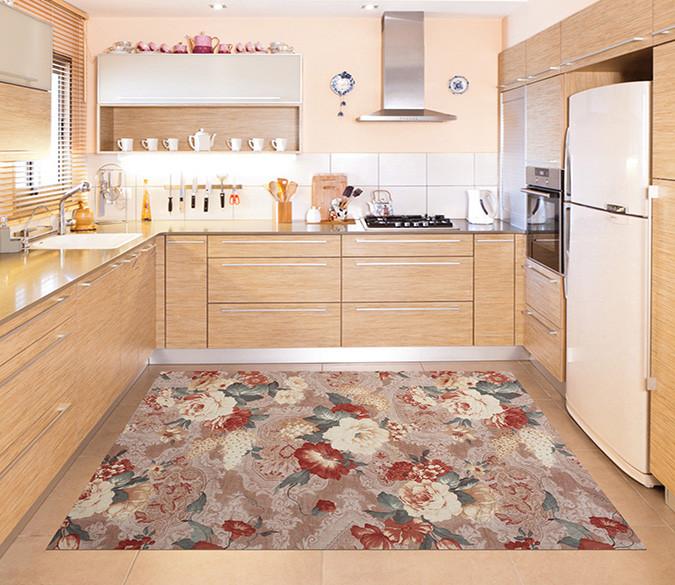3D Retro Flowers Pattern 692 Kitchen Mat Floor Mural Wallpaper AJ Wallpaper 