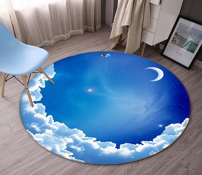 3D Stars Sky Moon Clouds 3 Round Non Slip Rug Mat Mat AJ Creativity Home 