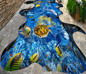 3D Swimming Fishes Floor Mural Wallpaper AJ Wallpaper 2 