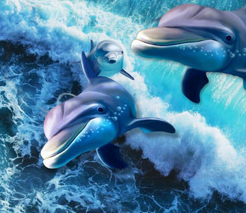 3D Sea Flying Dolphins Floor Mural Wallpaper AJ Wallpaper 2 