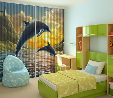 3D Jumping Dolphins 570 Curtains Drapes Wallpaper AJ Wallpaper 