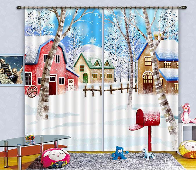 3D Snowing Houses 161 Curtains Drapes Wallpaper AJ Wallpaper 