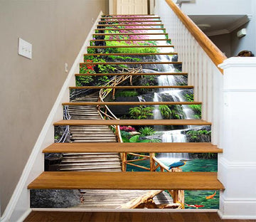 3D Waterfall Wooden Stairs 1155 Stair Risers Wallpaper AJ Wallpaper 
