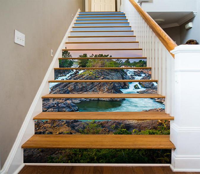 3D River Confluence 864 Stair Risers Wallpaper AJ Wallpaper 