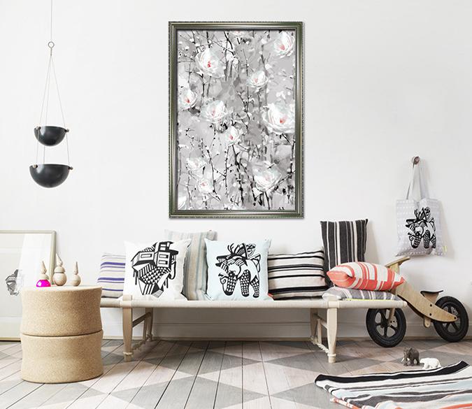 3D White Flower 071 Fake Framed Print Painting Wallpaper AJ Creativity Home 