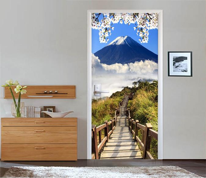 3D Mount Fuji Wooden Stairs 65 Door Mural Wallpaper AJ Wallpaper 