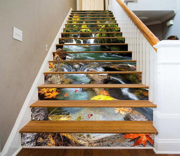3D River Leaves Birds 1420 Stair Risers Wallpaper AJ Wallpaper 