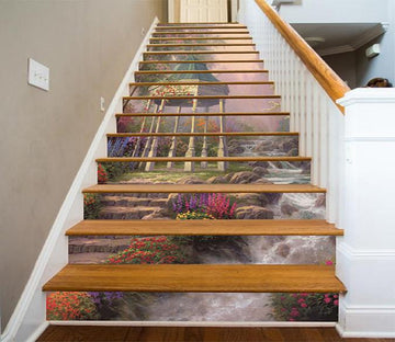 3D River Pavilion Flowers 1032 Stair Risers Wallpaper AJ Wallpaper 