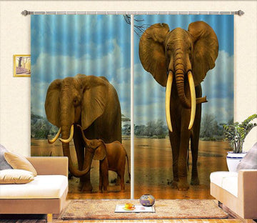 3D Elephant Family 365 Curtains Drapes Wallpaper AJ Wallpaper 