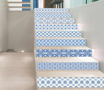 3D Blue Flower Pattern 1691 Stair Risers Wallpaper AJ Wallpaper 