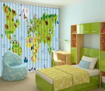 3D Animal World Map 552 Curtains Drapes Wallpaper AJ Wallpaper 