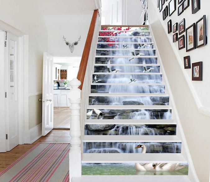 3D Waterfall Flying Birds 573 Stair Risers Wallpaper AJ Wallpaper 