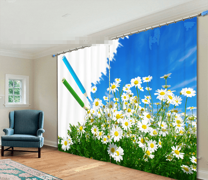 3D Lush Flowers And Pen 1050 Curtains Drapes Wallpaper AJ Wallpaper 