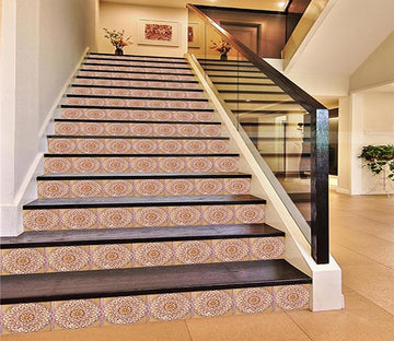 3D Round Flower Pattern 1666 Stair Risers Wallpaper AJ Wallpaper 
