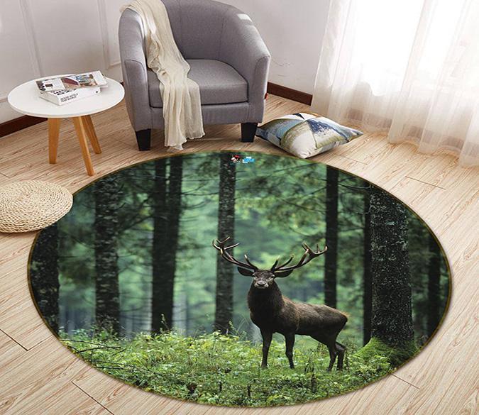 3D Forest Deer 92 Round Non Slip Rug Mat Mat AJ Creativity Home 