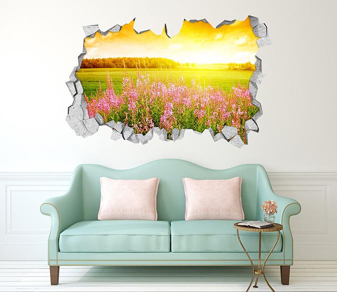 3D Grassland Flowers Sunshine 329 Broken Wall Murals Wallpaper AJ Wallpaper 