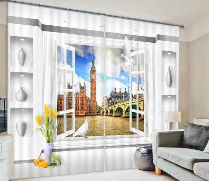 3D Window London Scenery 865 Curtains Drapes Wallpaper AJ Wallpaper 
