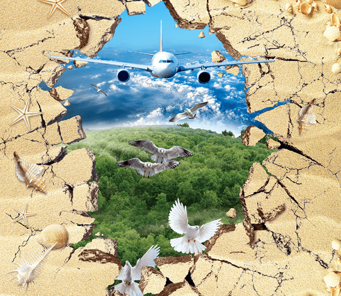 3D Plane And Birds Floor Mural Wallpaper AJ Wallpaper 2 