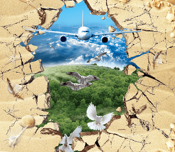 3D Plane And Birds Floor Mural Wallpaper AJ Wallpaper 2 
