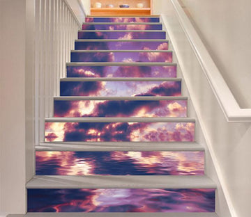 3D Sea Rosy Clouds 1581 Stair Risers Wallpaper AJ Wallpaper 