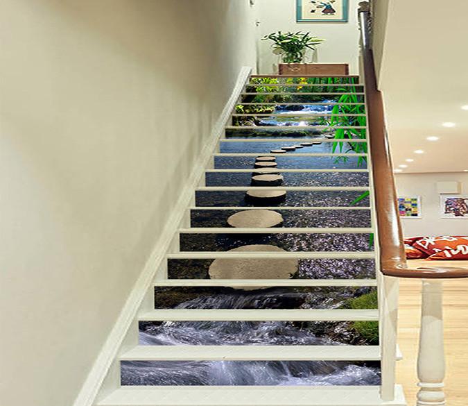 3D River Stones Road 1487 Stair Risers Wallpaper AJ Wallpaper 