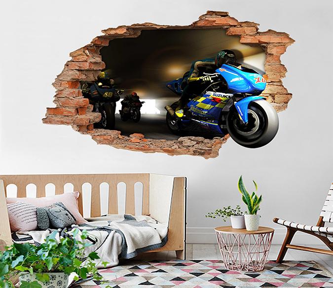 3D Motorcycle Team 14 Broken Wall Murals Wallpaper AJ Wallpaper 