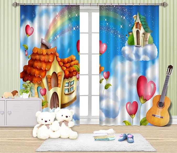 3D Sky Rainbow Houses 2466 Curtains Drapes Wallpaper AJ Wallpaper 