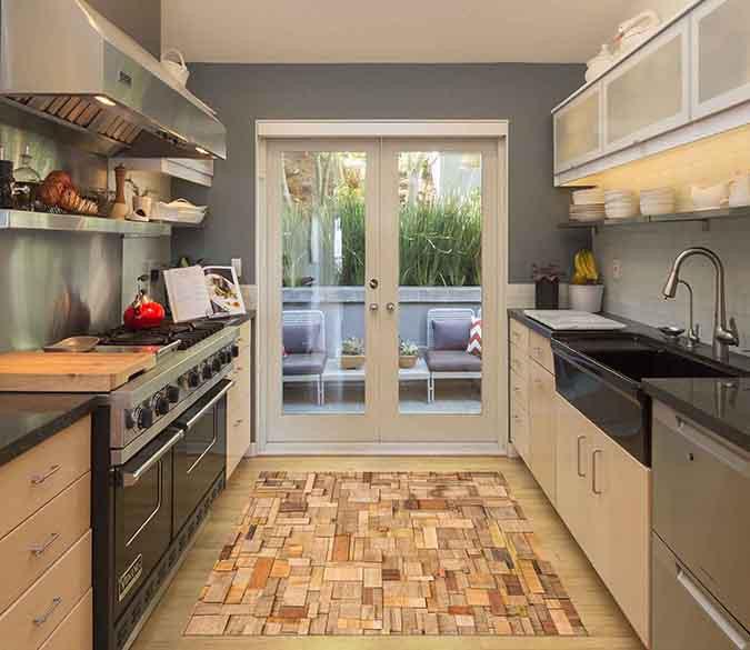 3D Wood Blocks Kitchen Mat Floor Mural Wallpaper AJ Wallpaper 