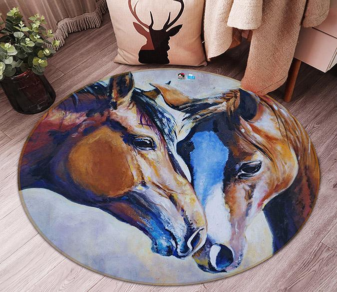 3D Horses Painting 105 Round Non Slip Rug Mat Mat AJ Creativity Home 