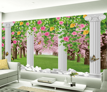 Pillars And Flowers Trees Wallpaper AJ Wallpaper 