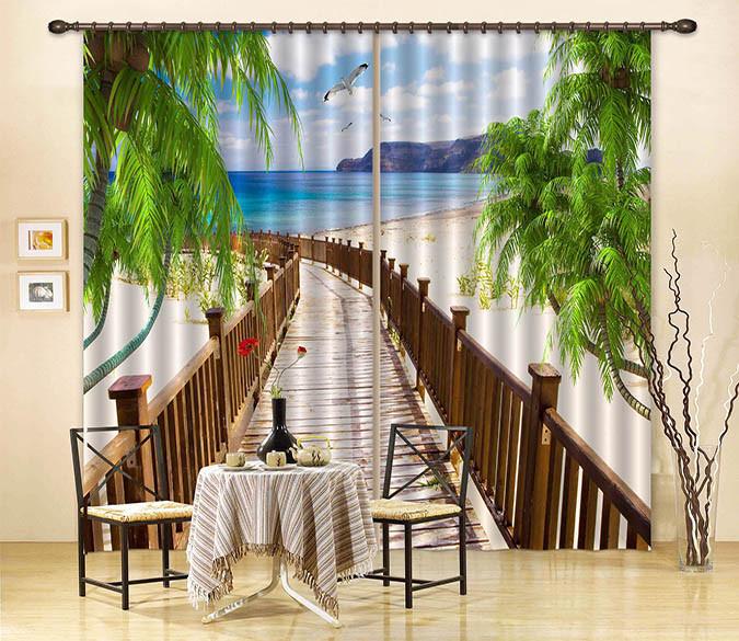 3D Beach Wood Bridge 45 Curtains Drapes Wallpaper AJ Wallpaper 