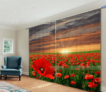 3D Flowers Field Sunset 2178 Curtains Drapes Wallpaper AJ Wallpaper 